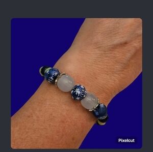 HANDMADE Glass Jade African Trade Beaded Toggle Bracelet